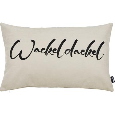 Dekokissen DONE. "WACKELDACKEL", beige (beige, schwarz, schriftzug), B:40cm L:60cm, Polyester, Dekokissen_Sitzkissen_Kissenhüllen, Extra weiche Haptik
