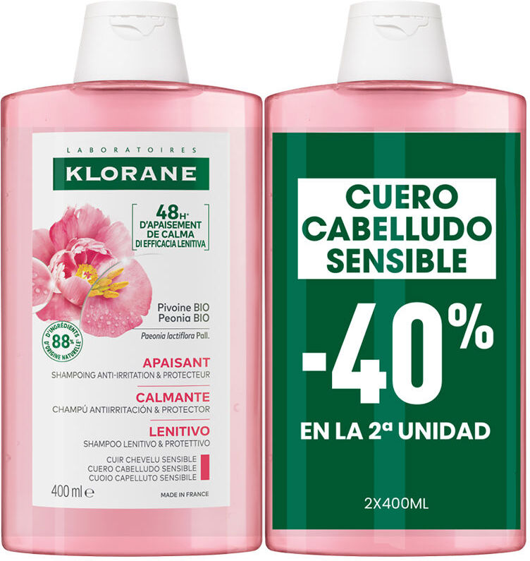 Klorane A La Peonía Bio champú calmante duo 2 x 400 ml