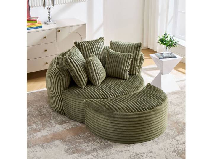 WOVREO Fauteuil rond relaxant 168 x 123 x 63 cm avec pouf chenille côtelée vert émeraude