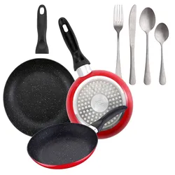 BERGNER - Set aus 3 Pfannen mit Marmorbeschichtung Ø16/Ø20/Ø24 cm 16-teiliges Besteckset aus Edelstahl