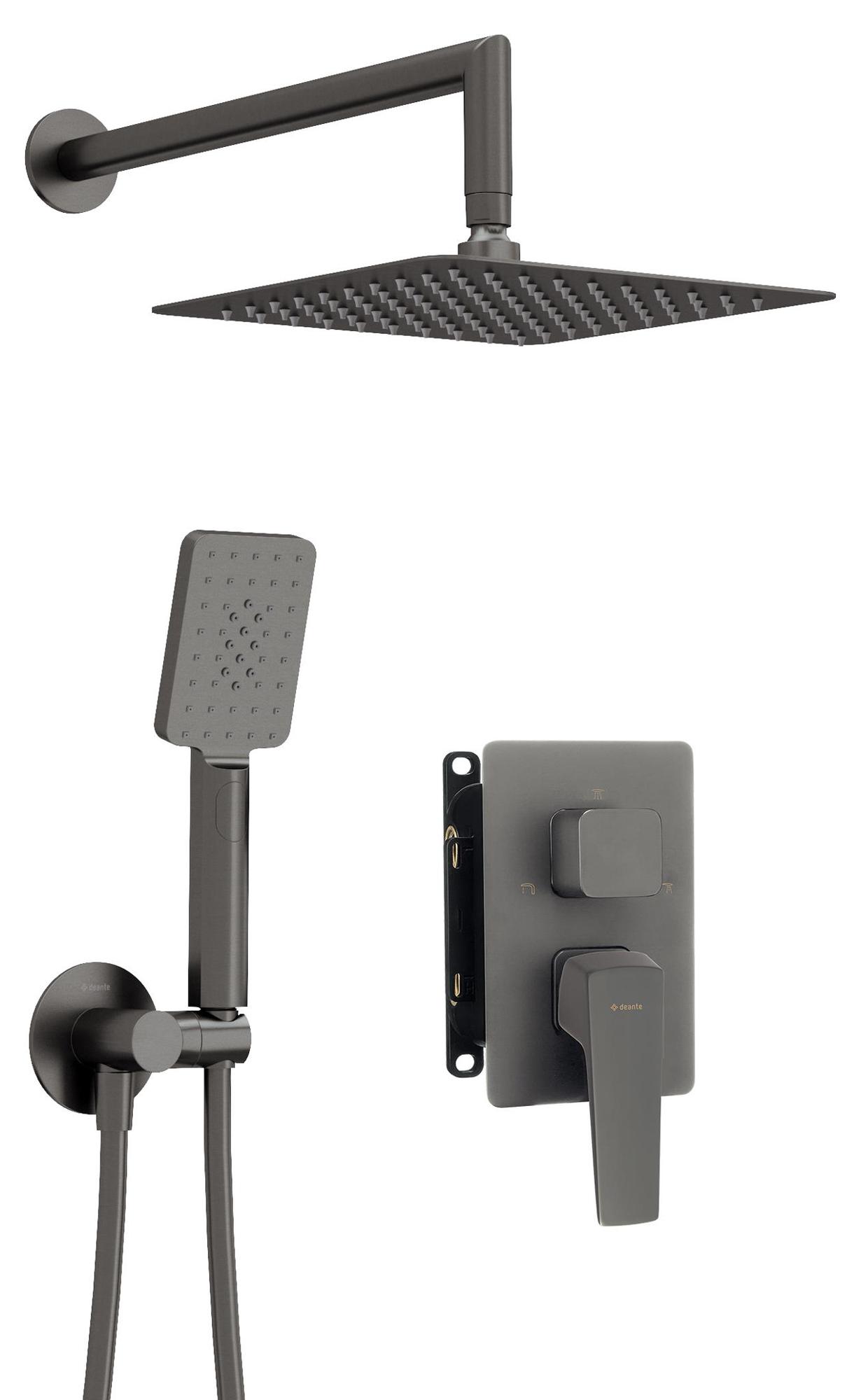 Unterputz-Duschset mit Mischbox, Titan-Optik, Ausladung 38,8 cm, Regendusche-Kopfbrause - BLUR-30