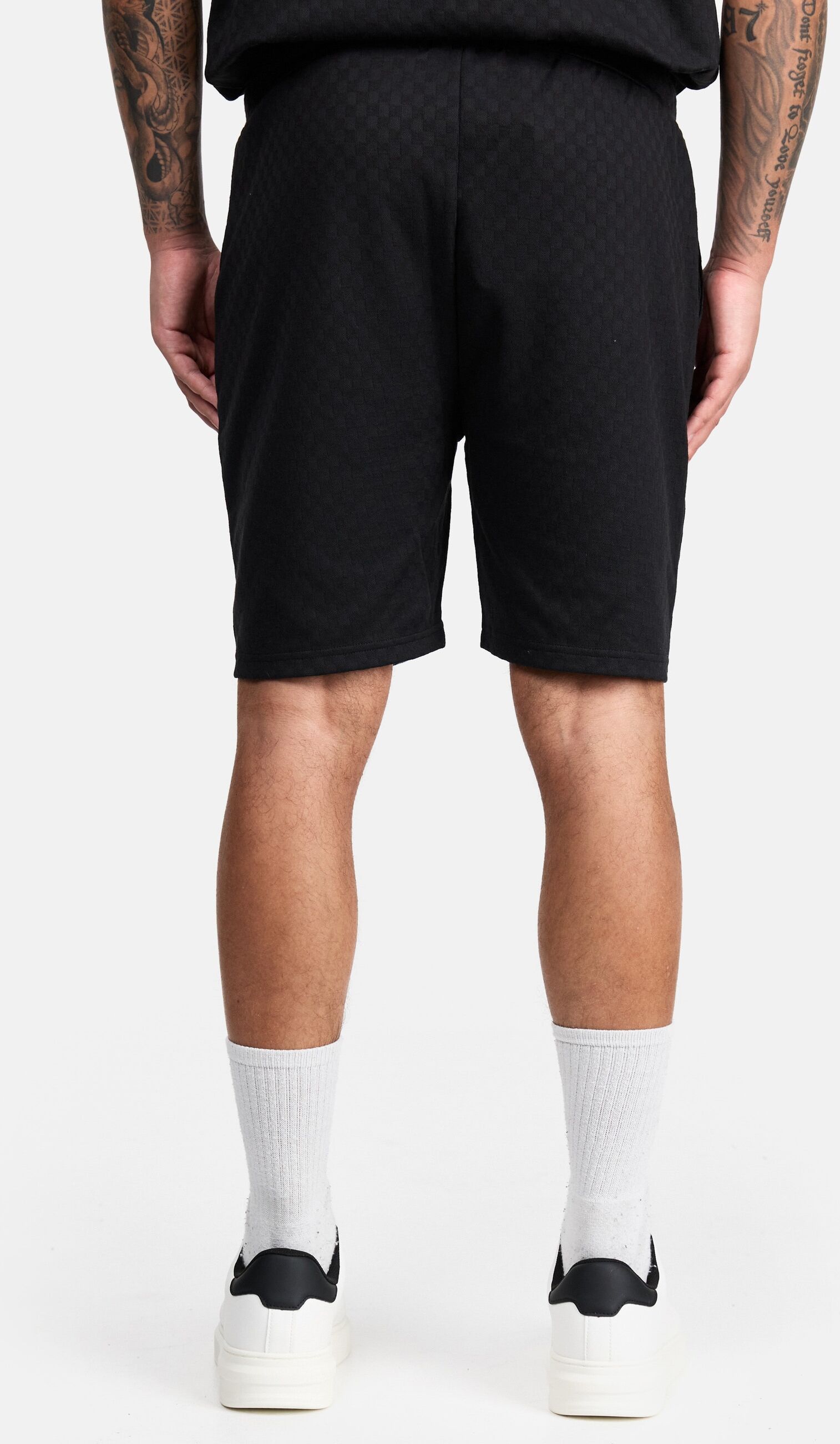 Shorts TRUEPRODIGY "James Logo Stitching Schachbrettmuster", Herren, Gr. XL, N-Gr, schwarz, Obermaterial: 100% Polyester PES., regular fit, Hosen Shorts