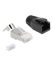 Delock RJ45 Modularer Stecker mit Zugentlastung Cat.6A Cat.7 Rohkabel und Knickschutztülle Kabel-/Adapterset Netzwerk cable/RJ45 plug (66903)