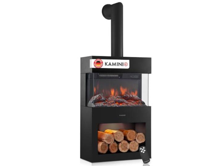 KAMINIO® Henri Elektro Kaminofen mit Heizung & Ofenrohr [Kamin Schwarz]