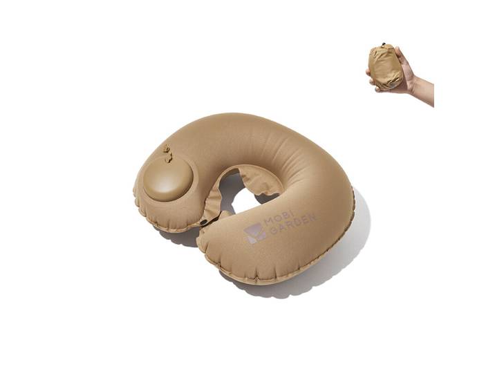 Mobi Garden, Oreiller cervical en forme de U gonflable par pression, oreiller de voyage doux et confortable pour voiture et camping, sable, conception portable pour un rangement facile