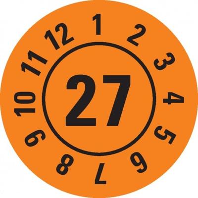 Dreifke® Prüfplakette 27, orange, Dokumentenfolie, selbstklebend, Ø 25mm, 105/Heft
