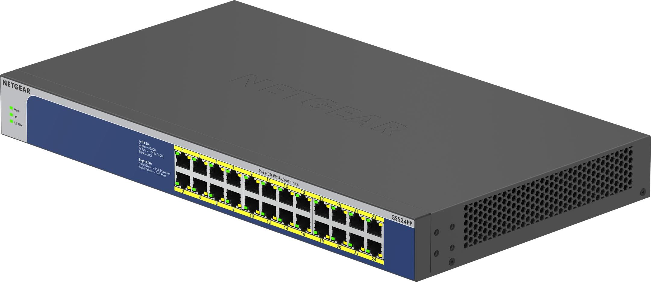 NETGEAR GS524PP, Unmanaged, Gigabit Ethernet (10/100/1000), Power over Ethernet (PoE), Rack-Einbau
