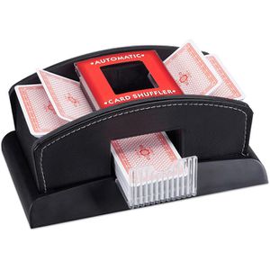 Relaxdays Kartenmischmaschine Lederoptik, elektrisch, Kartenformat 6,3 x 9 cm, für 2 Decks