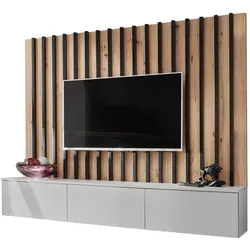 WOHNWAND grau, Artisan Eiche 180 cm, Schrankwand mit Wandpaneel, Push-to-Open
