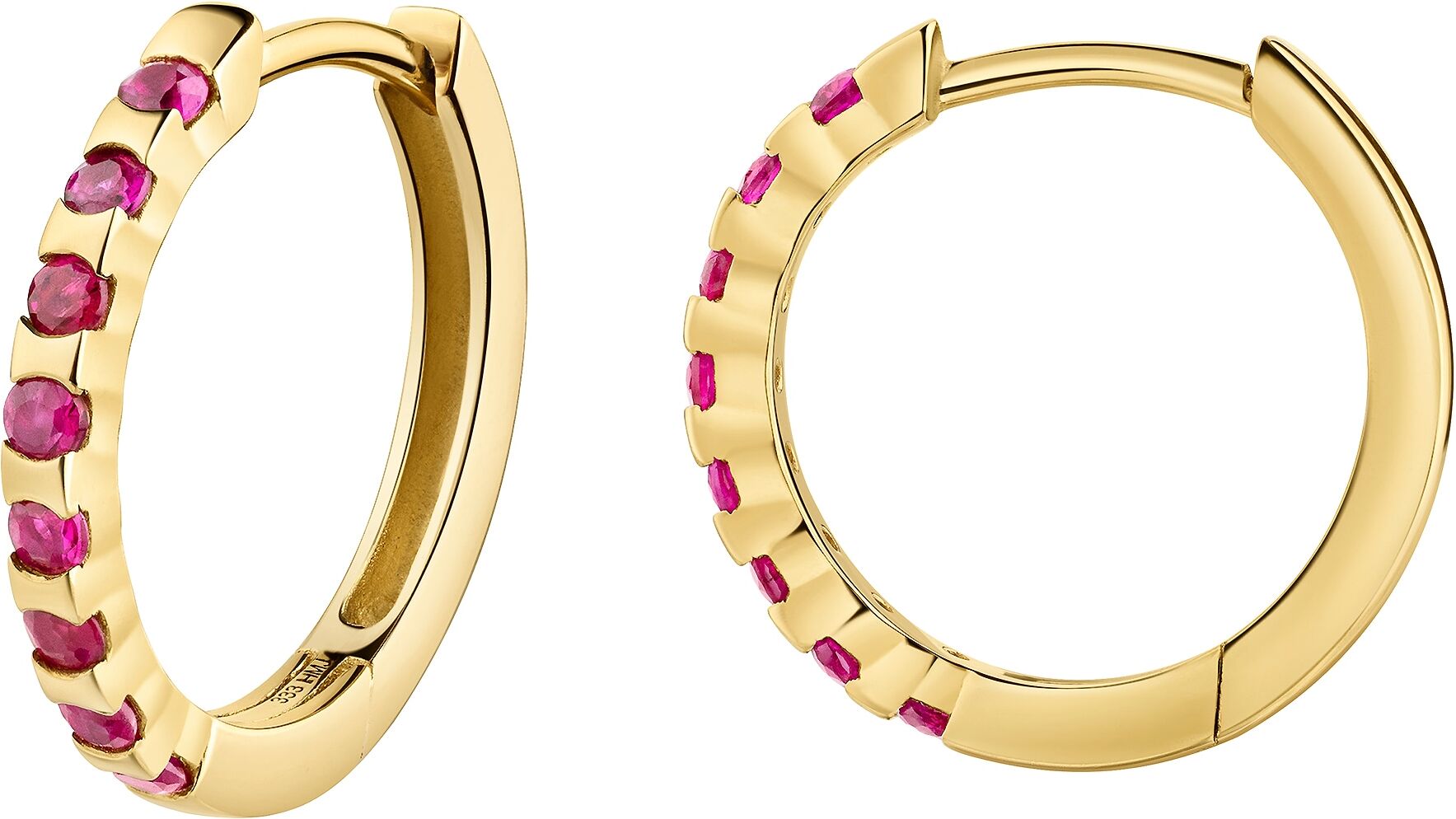 Paar Creolen FIRETTI "Schmuck Geschenk Gold 333 Ohrschmuck Ohrringe Memoire", rosa (gelbgoldfarben, rot, rot), Ohrringe, Damen, 15mm, Gelbgold 333, Paar Creolen, mit Edelsteinen
