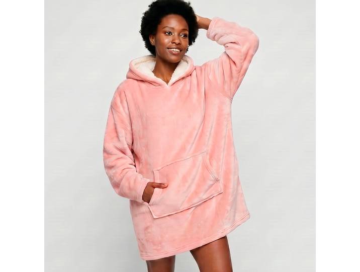 Plaid-sweat polaire à capuche doublé sherpa - Blancheporte