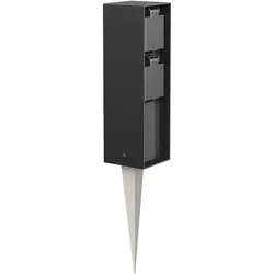 ledscom.de Garten-Steckdosen-Säule POKU mit Erdspieß für außen, IP44, 2-fach, schwarz, eckig, 23cm