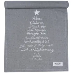Krasilnikoff Tischläufer Christmas Words, 118 x 35 cm, grau