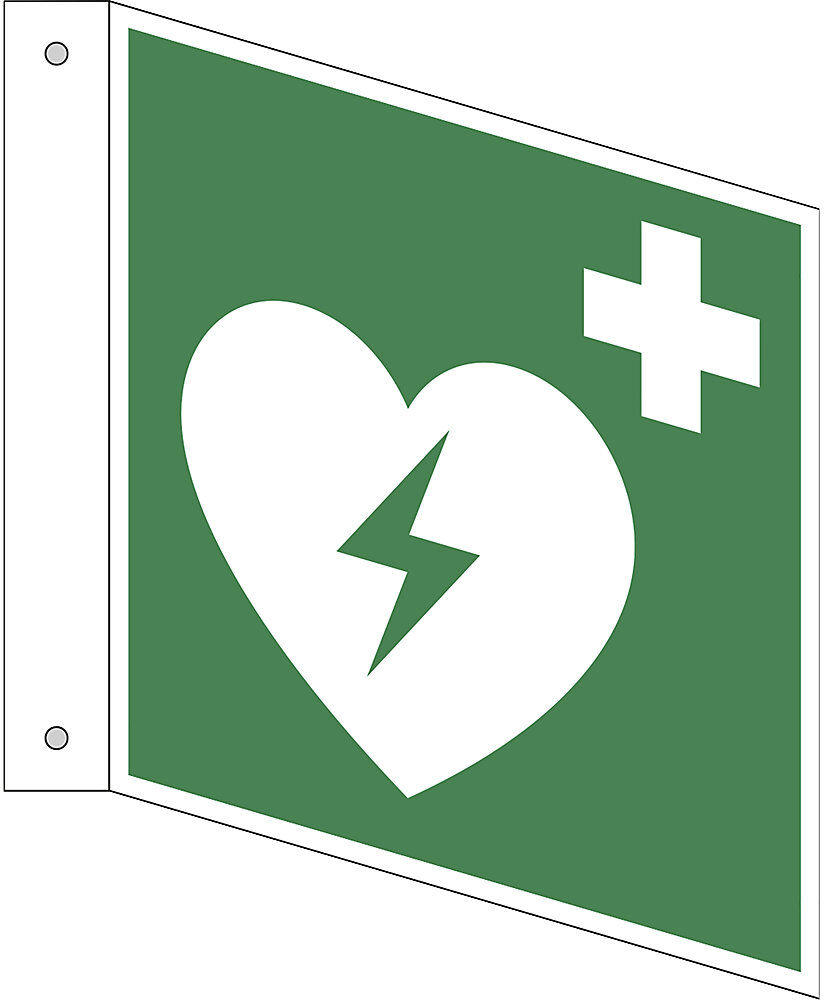 kaiserkraft Rettungszeichen, Automatisierter externer Defibrillator, VE 10 Stk, Kunststoff, Fahnenschild, 150 x 150 mm