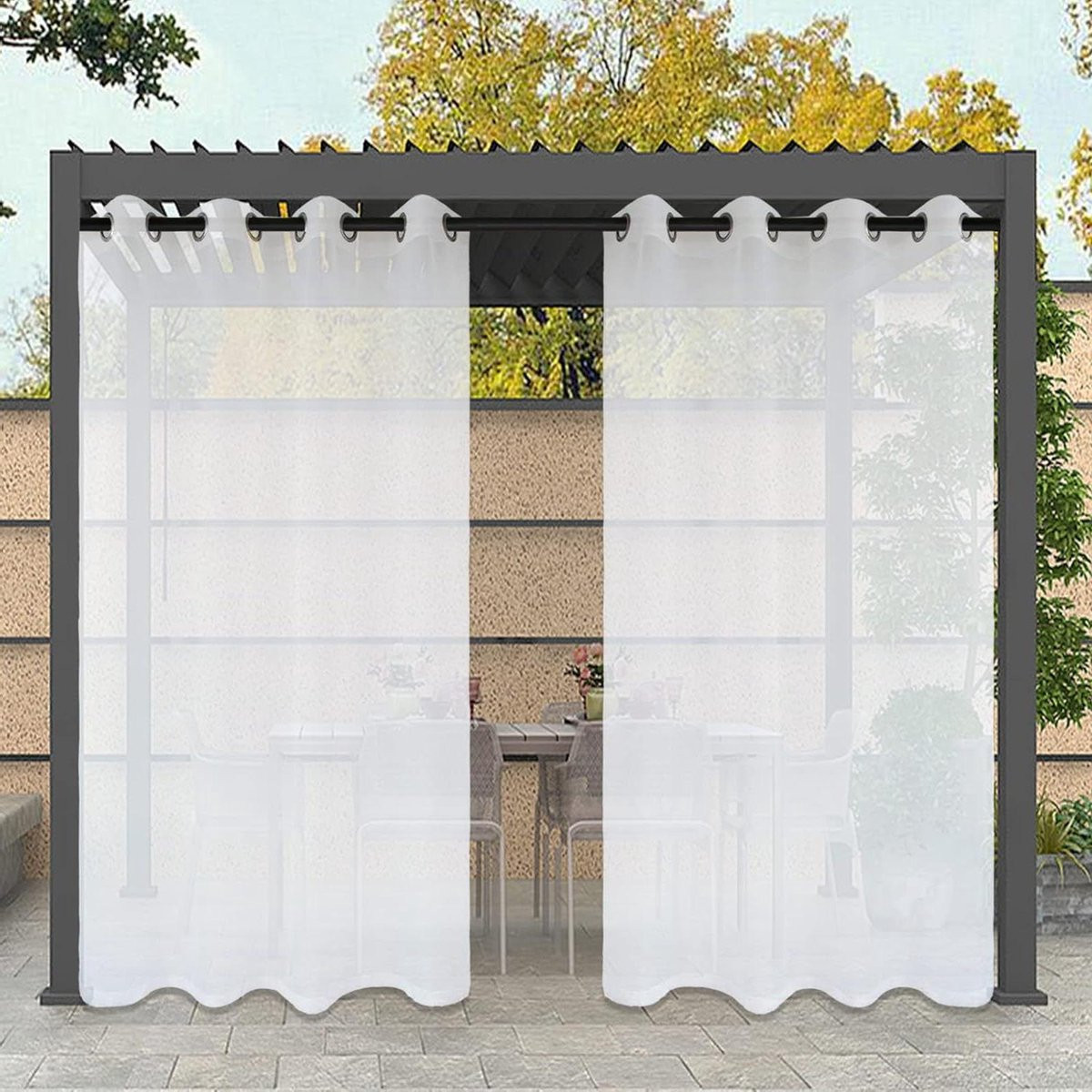 Waterdichte buitengordijnen voor je terras in wit, semi-transparant, 200 x 220 cm