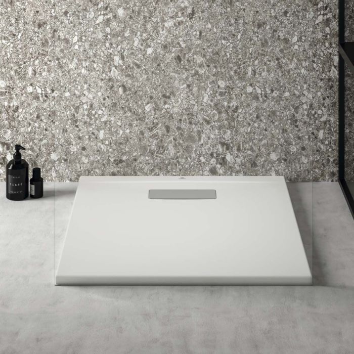Ideal Standard Flat New Quadratische-Duschwanne T4465V1 Ablaufgarnitur mit Abdeckung, 70 x 70 x 2,5 cm, Seidenweiß