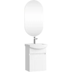 Planetmöbel Wega - Badmöbel-Set 45 cm - Weiß Matt - 3-teilig - Mit LED-Spiegel - Hängend