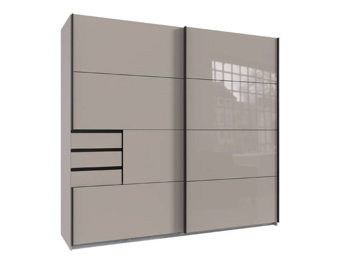 freiraum Schwebetürenschrank Saigon 3 Schubladen, SAHARAGRAU + GLAS SAHARAGRAU - 225x208x64 (B/H/T)