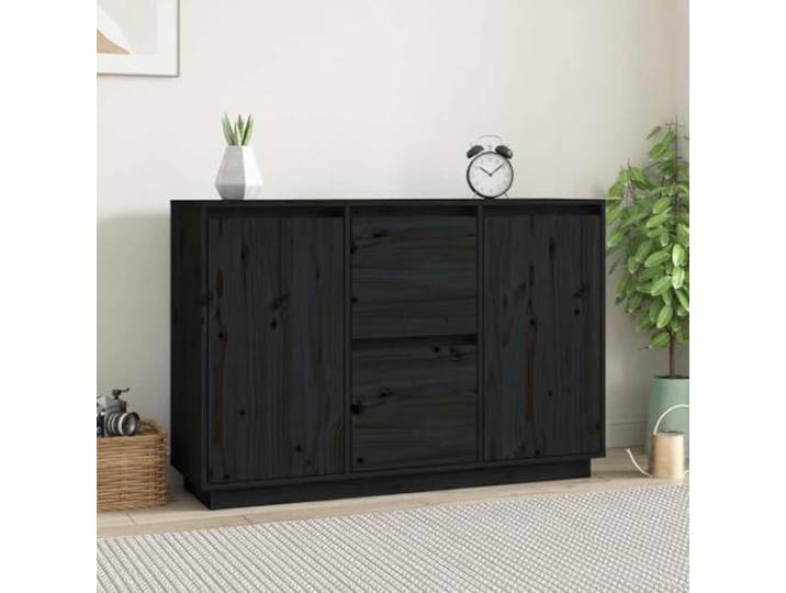 RJPLMFV Anrichte, schwarz, 111 x 34 x 75 cm, Massivholz, Kiefer Seitliche Aufbewahrung, großer Raum, dekorative Oberseite, Wandbefestigung inklusive