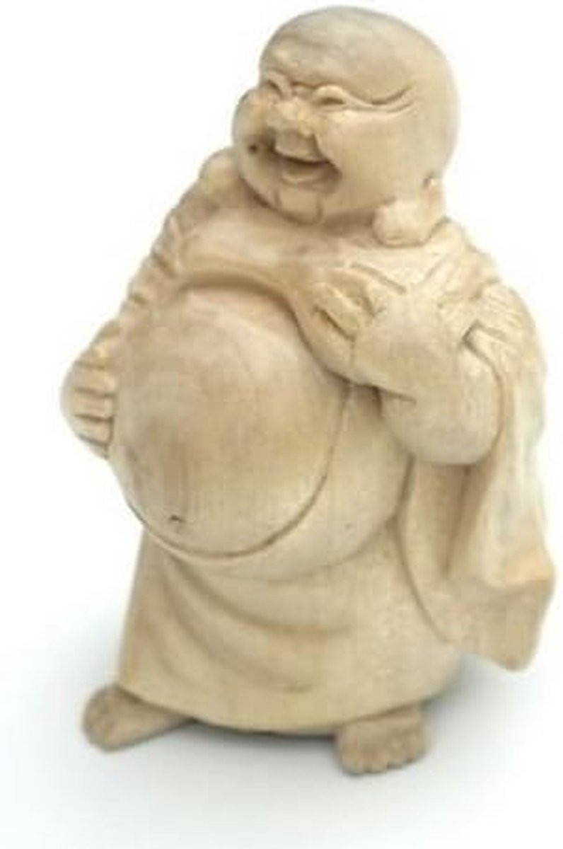Handgemaakt Mini Buddha Beeld Geluksboeddha Figuur voor Huisdecoratie - Houtkleur - Hoogte: 6.5 cm