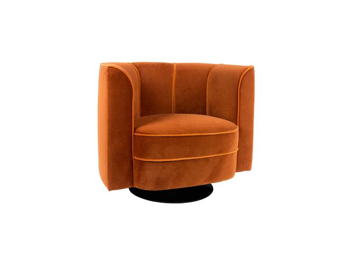 Fauteuil lounge en velours polyester orange, pivotant, cadre cont