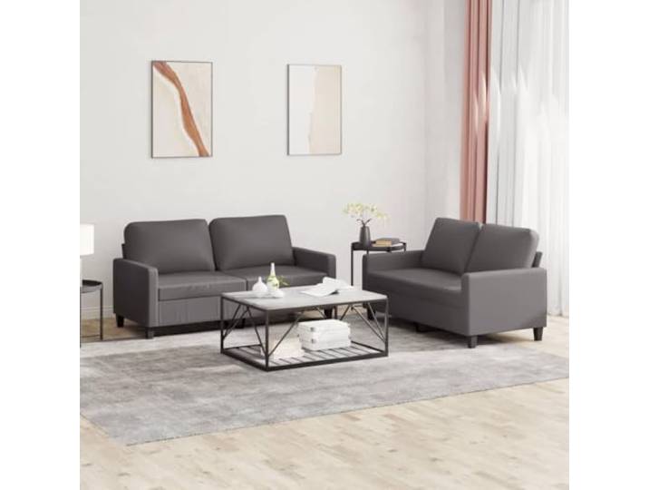 HEFZGDB 2-TLG. Sofagarnitur mit Kissen Grau Kunstleder Langlebig Schmutzabweisend Robustes Gestell Bequem Modernes Design Wohnzimmer Polstergarnitur Stilvoll