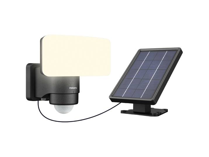 Wand-Solarlampe Philips Tylus Kunststoff schwarz B: 17cm, 6W LED - LED - Lichtfarbe: Kaltweiss - Solarlampe- LED Energiesparlampe
