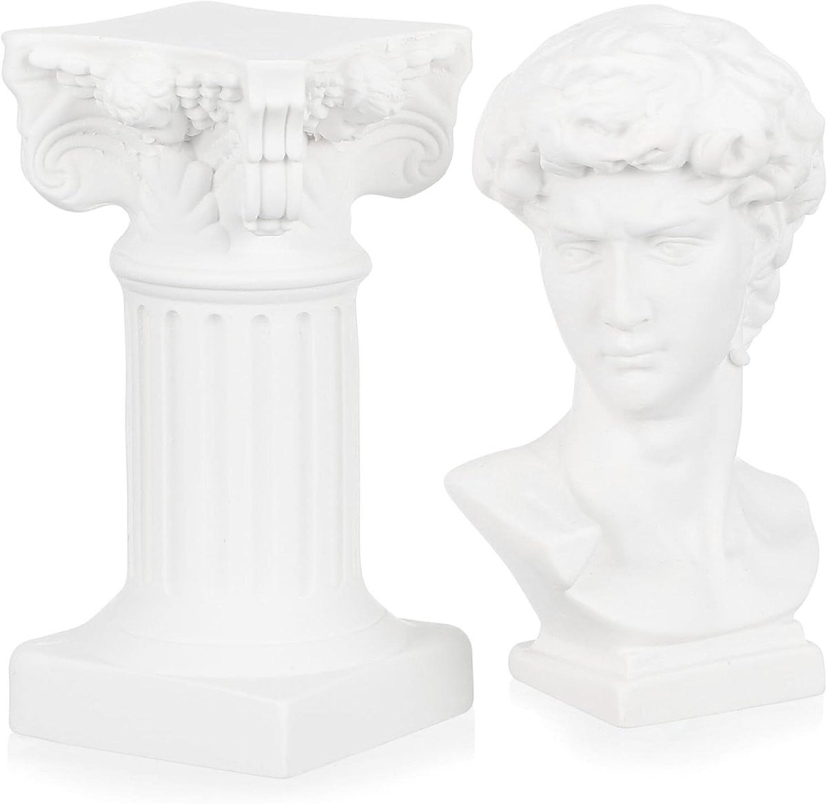 David Beeldje Zuil - Griekse Sculptuur - Wit - Hoogte: 13,5 cm