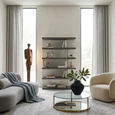 Davee Furniture Modern 6-Tier Wood and Glass Etagere Bookcase, 47-Inch Tall Open Display Shelf - 71'' x 47'' x 16''
