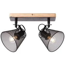 BRILLIANT Lampe, Whole Spotbalken 2flg schwarz/holzfarbend, Metall/Holz, 2x D45, E14, 40W,Tropfenlampen (nicht enthalten)