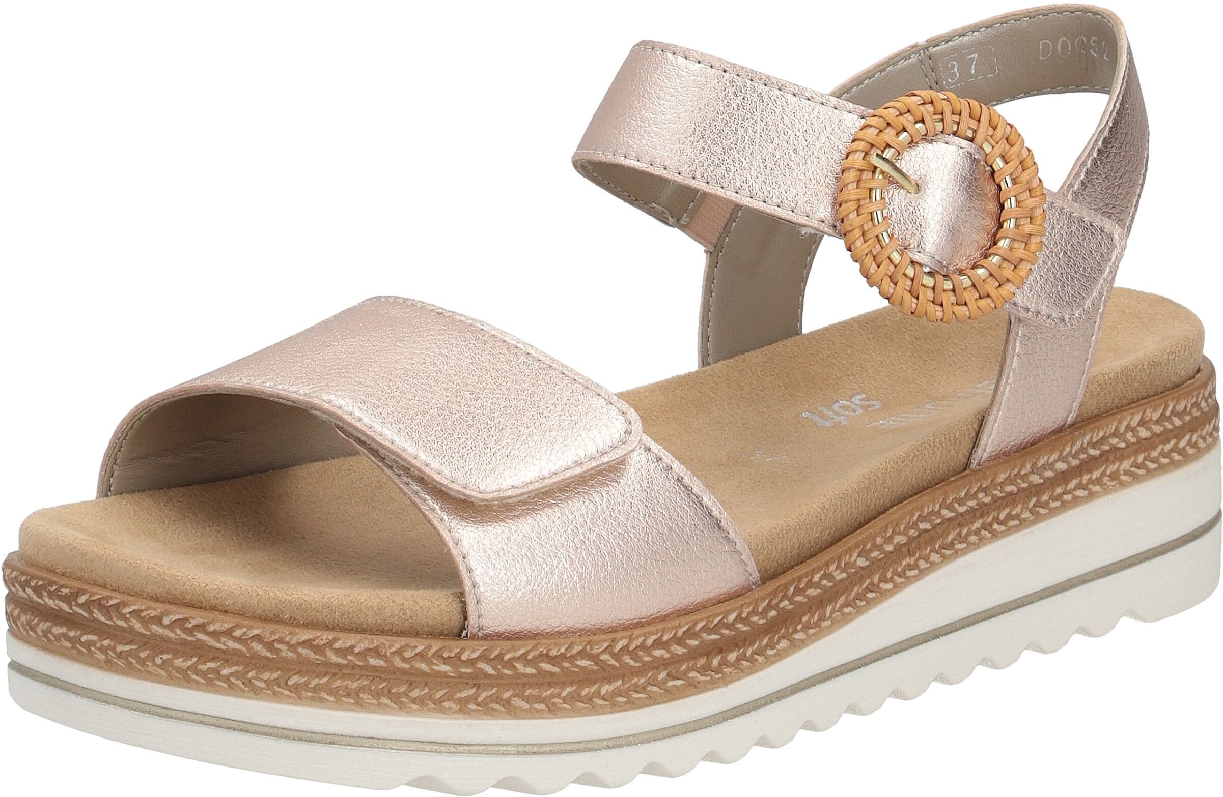 Keilsandalette REMONTE, Damen, Gr. 36, Synthetik, braun (kupferfarben), Leder, metallic, Schuhe Keilsandalette, Sommerschuh, Riemchensandale mit praktischen Klettverschlüssen kupferfarben 36, Synthetik
