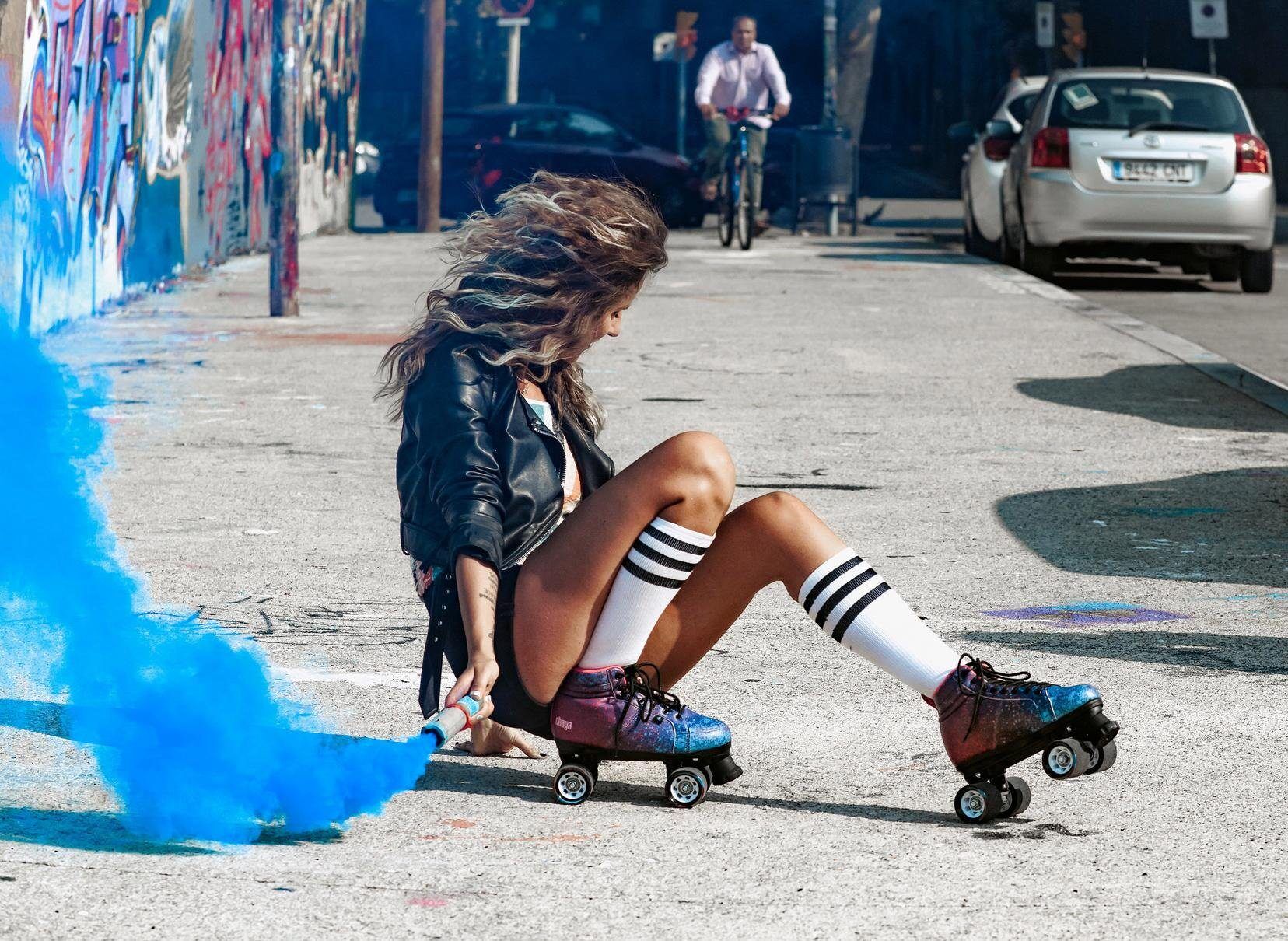 Rollschuhe CHAYA "Air Brush" Gr. 39, bunt (blau, pink, schwarz), Inlineskates_Rollschuhe, 39 (bis 100 kg), Kunstfaser, Lederimitat, Rollschuhe