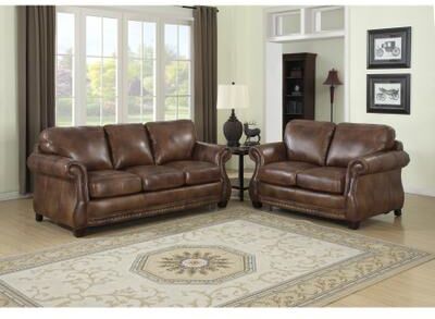 Sterling Cognac Brown Italian Leather Sofa and Loveseat Set