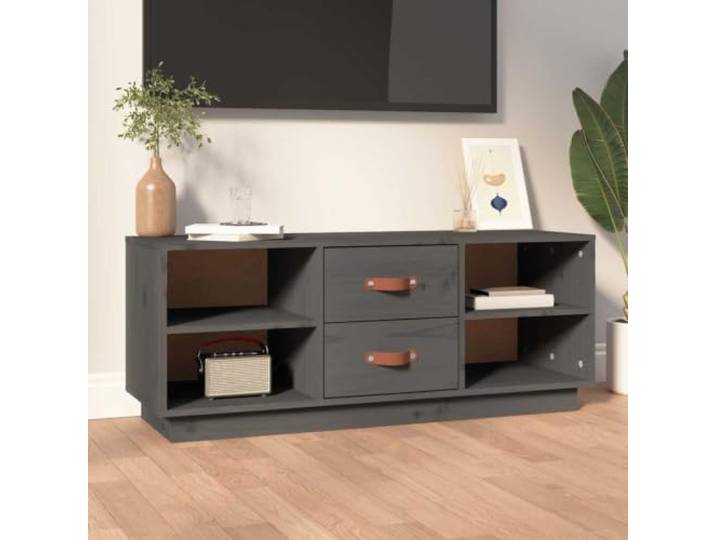 HEFZGDB TV-Schrank Grau 100x34x40 cm Massivholz Kiefer mit Stauraum und Stabiler Oberplatte für Wohnzimmer Medienschrank