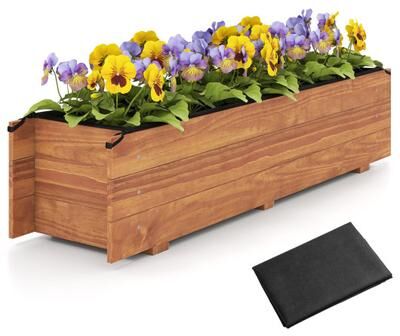 Costway Wooden Raised Garden Bed with Drainage Holes and Liner Elevated Rectangular Planter Box-Orange