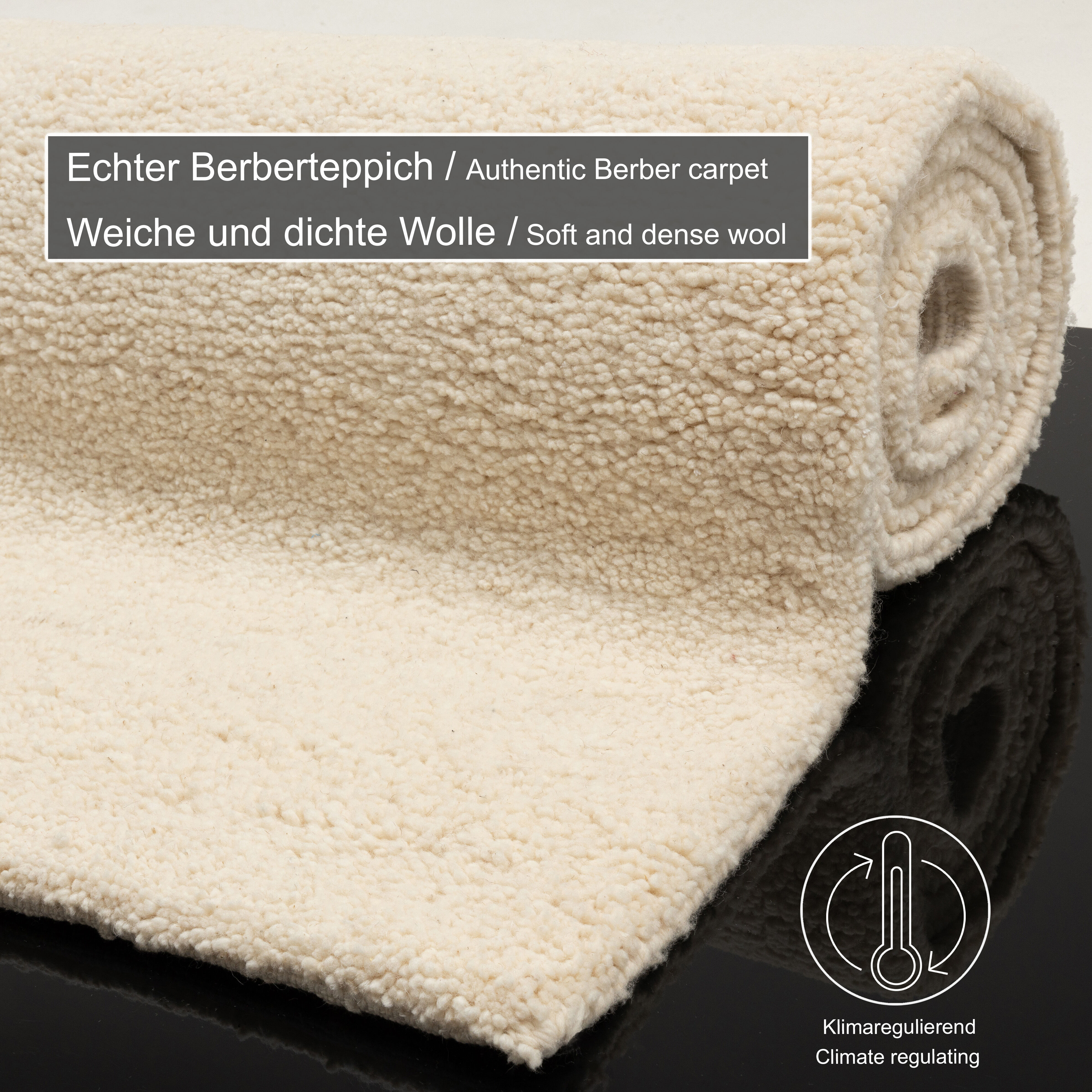 Bettumrandung THEKO "Hadj Uni", beige (natur weiß), H:25mm, Obermaterial: 100% Wolle, Bettumrandungen, echter Berber Teppich, reine Wolle, handgeknüpft, Schlafzimmer