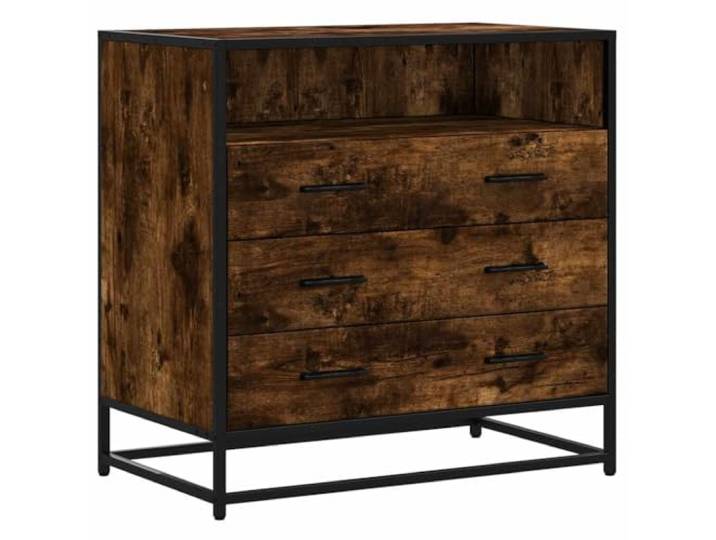 Foknhdi Schubladenschrank Räuchereiche 70x41x70 cm Kommode 3 Schubladen Industrielle Kommode aus Holzwerkstoff und Metall mit 3 Schubladen für Schlafzimmer und Wohnzimmer. Belastbar bis 70 kg.