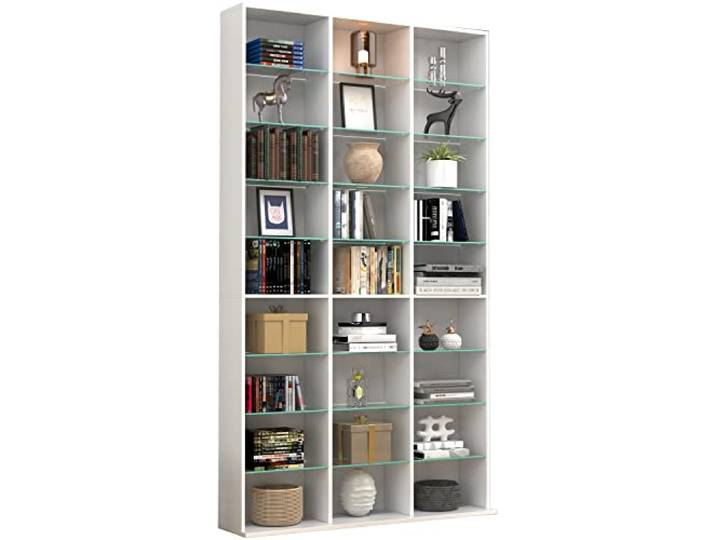 VCM Standregal Weiß 102x23x181 cm 27 Fächer Holzwerkstoff und Glas Deko Stauraum für Bücher und Deko - Wohnzimmer - Vielleser - Für mehr Ordnung im Alltag - Praktisches Stauraumwunder