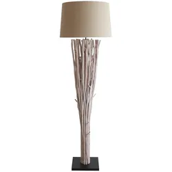 SalesFever Stehleuchte Treibholz 175cm | Schirm Leinen |Gestell Treibholz & Metallrohr|Standfuß Heveaholz|B30xT30xH175cm|schwarz–natur–white washed