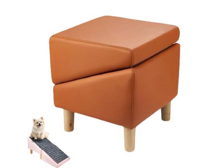 Aiupuyer 2-in-1 Hunderampe-Hocker, Faltbarer Hundetritthocker mit Abnehmbarer Rutschfester Unterlage, Haustiertreppe aus Kunstleder für Junge, verletzte und ältere Haustiere