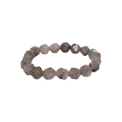 Armband FIRETTI "Schmuck Geschenk Facettschliff", grau (grau, grau), Armbänder, Damen, 18cm, Silikon Stein, Silikon, Stein, Armband, Made in Germany - mit Labradorit oder facettiertem Quarz