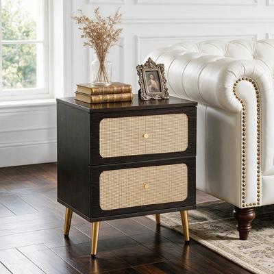 Lumibee "23.6"" Wooden Storage Side Table with 2 Rattan Door Drawers"