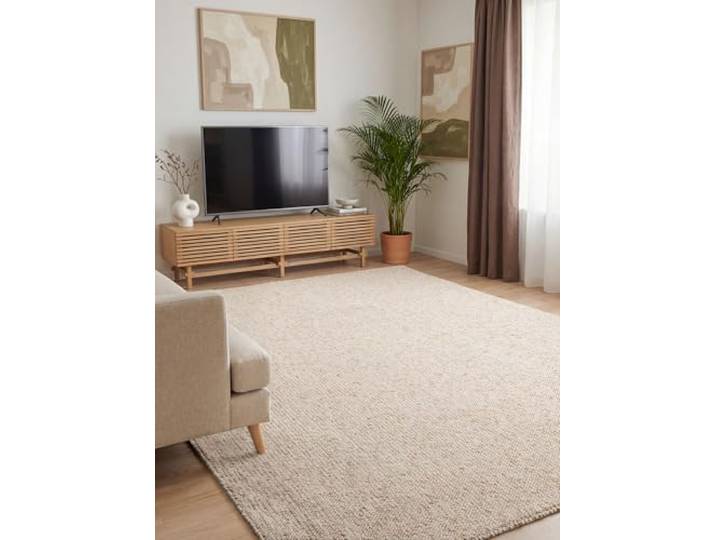 Elle Decoration Rocco - Weicher Schlingen Teppich, Maschinen Waschbar, Woll Optik, Natürlicher Look, Modern, Skandi Look für Wohnzimmer, Esszimmer, Schlafzimmer, Flur - Creme, 240x340cm