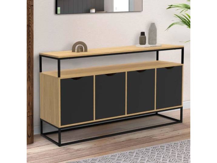 ID MARKET buffet 4 portes 140 cm Moderne noir