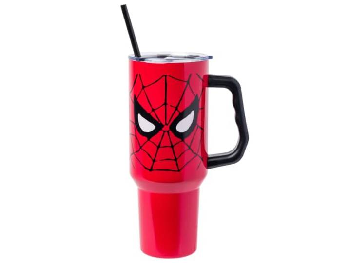 Silver Buffalo Spider-Man Edelstahlbecher mit Griff, 1,2 l Doppelwandig, inklusive Griff und Strohhalm, passt in Standard-Becherhalter, 1,18 Liter