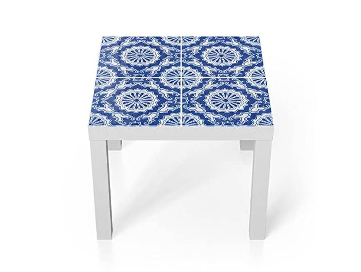 DEQORI Glastisch weiß klein 55x55 cm Motiv Glasierte Keramikfliesen ausgefallener Beistelltisch aus Glas Hochglanz Couchtisch fürs Wohnzimmer moderner Couch Tisch mit Design