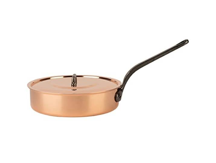 Cuisine Romefort Kupfersauteuse verzinnt mit Gusseisengriff und Deckel Ø 28 cm traditionelle Schmorpfanne aus massivem Kupfer Pfanne aus Frankreich mit hohem Rand (28 cm)