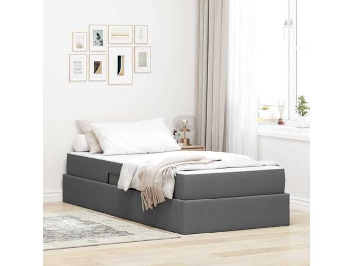 Staubett mit Polsterbezug und Matratze Schlafzimmer Metallrahmen 90 x 190 Aufbewahrungsbett mit Matratze Dunkelgrau 90x190 cm Polyester Stauraumbett mit Hydraulik Metallrahmen für Schlafzimmer und