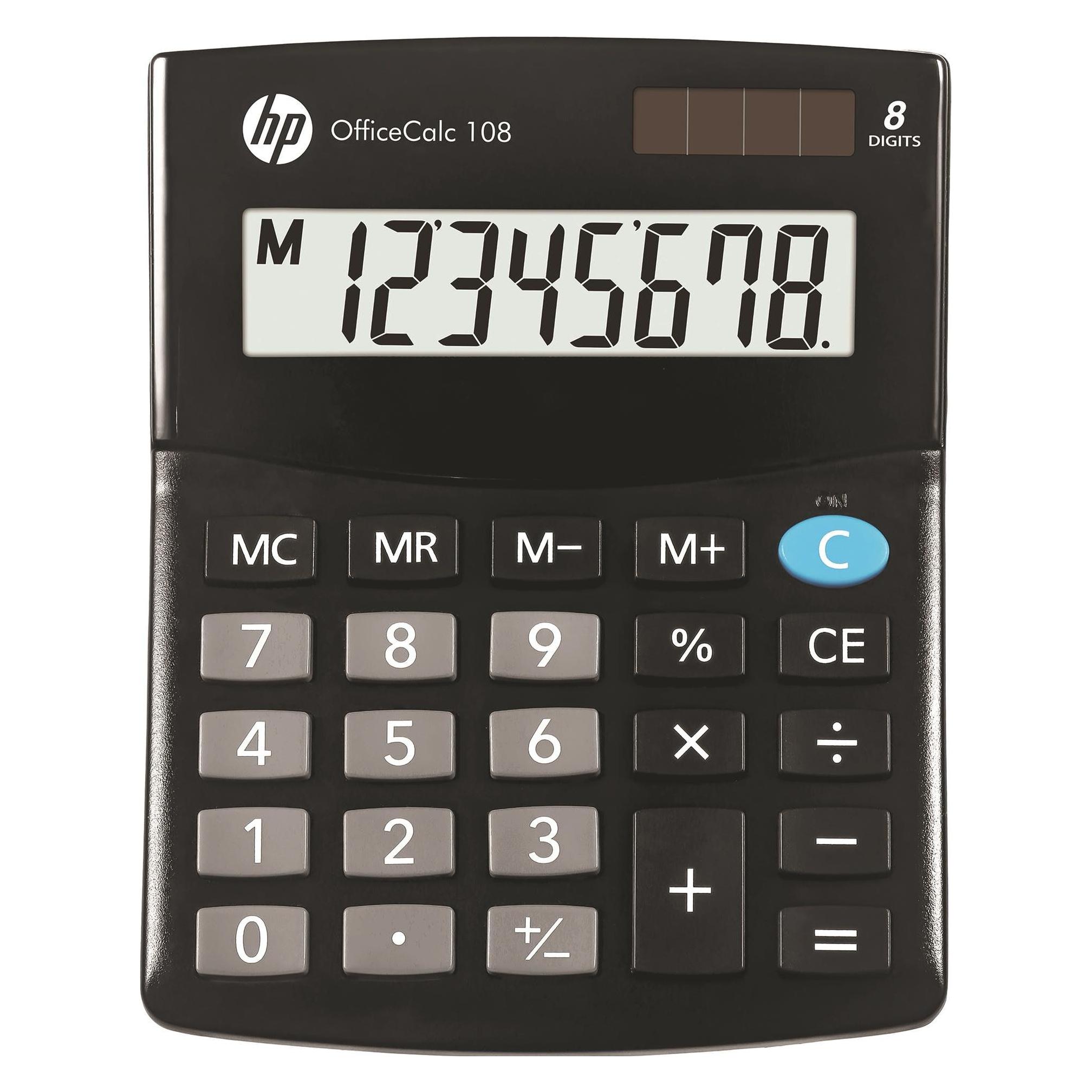 HP OfficeCalc 108 Tischrechner schwarz (Batteriebetrieb, Solarenergie) (HP-OC108/INT BX)
