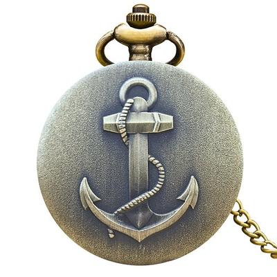 Klassische Vintage große Quarz Taschenuhr Anker Relief römisches Zifferblatt Halskette Quarz Taschenuhr